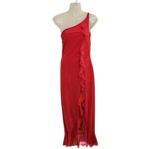 Vintage Jessica McClintock for Gunne Sax Red One Shoulder Evening Formal Dress 6